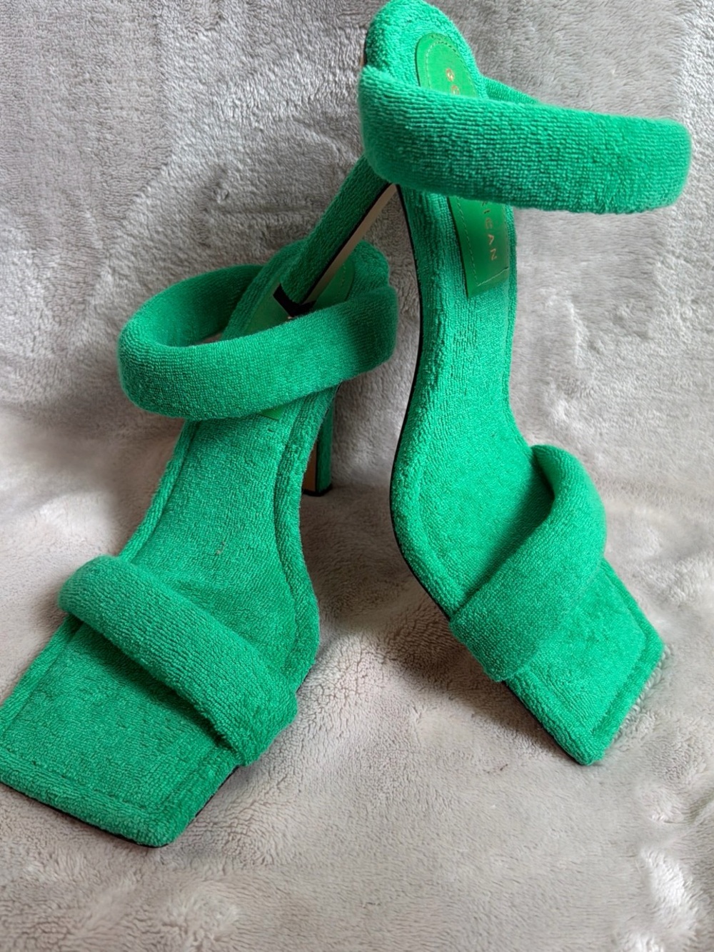 Good American Green Terry Cloth Heels Resort Square Toe Sandals